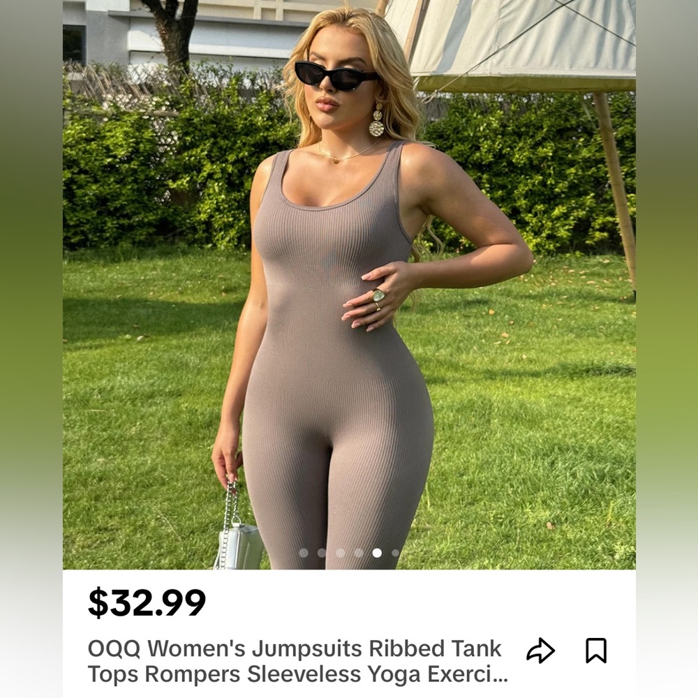 OQQ Ribbed Sleeveless Jumpsuit | Bodycon Yoga Romper Lounge Wear